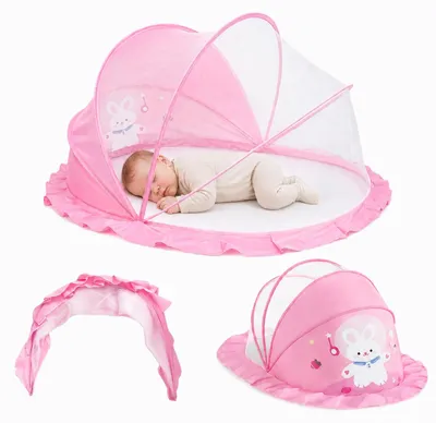 Image de Omgoods - Moustiquaire pour bébé avec motif (rose) - Pliable, universelle pour lit de bébé, dimensions : 125 x 65 x 60 cm