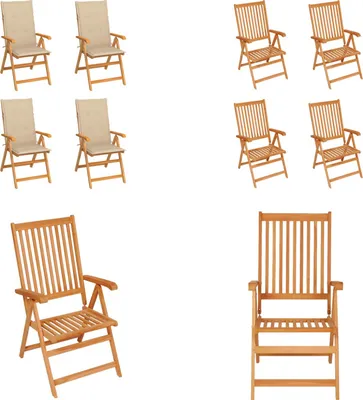 Produktbild von vidaXL Gartenstühle 4 Stk. mit Beigen Kissen Massivholz Teak - Gartenstuhl - Gartenstühle - Gartensessel - Klappstuhl
