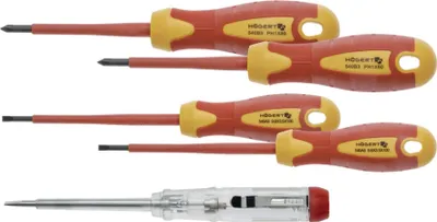 Immagine prodotto di Set di cacciaviti Högert da 1000 V, 5 pezzi con tester di tensione