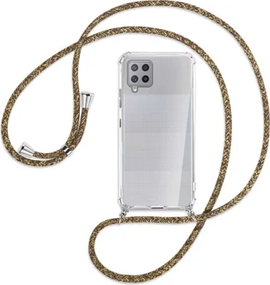 Produktbild von Handykette Backcover-Schutzhülle mit Band (Metall silberfarben) für Samsung Galaxy A42 5G - braun+beige