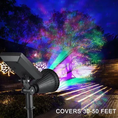Produktbild von [2er-Pack] Solar-LED-Flutlicht, 4-LED-Solarlampe, wasserdichte Gartenleuchte, Sicherheitsbeleuchtung für die Landschaftsgestaltung, z. B. für Weihnachtsbaum, Zaun, Terrasse, Party. Farbig – 4 LEDs