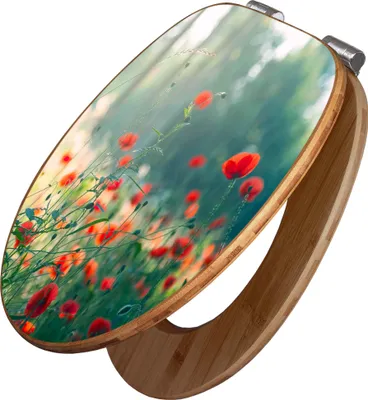 Produktbild von banjado Design WC Sitz Bambus Absenkautomatik -Waldmohn - Toilettendeckel mit Absenkautomatik Holz/hochwertiger Bambus Klodeckel/WC-Sitz für alle gängigen Toiletten [TDB2 12779]