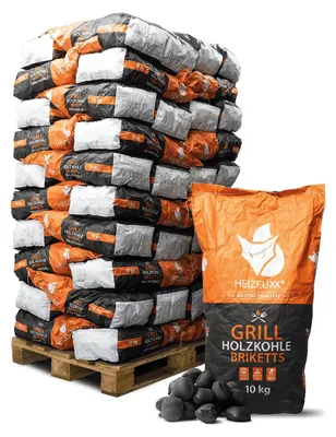 Produktbild von Heizfuxx Grillholzkohlebriketts 10kg x 60 Sack 600kg Palette