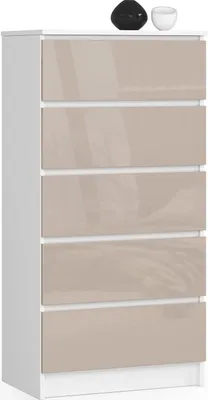 Immagine prodotto di BDW Cassettiera lucida, 5 cassetti, camera da letto, 60x121, bianco-cappuccino
