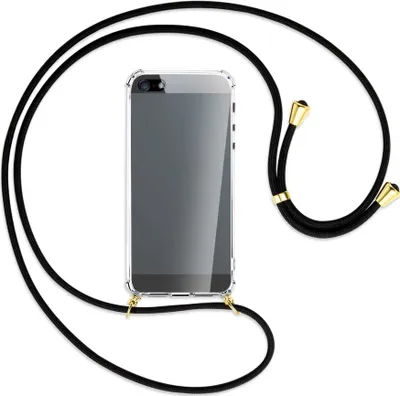 Produktbild von Handykette Backcover-Schutzhülle mit Band (Metall goldfarben) für Apple iPhone 5, 5S, SE - schwarz