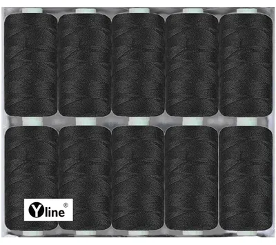 Nähgarn Polyester schwarz, 10 Spulen à 500 m, für Nähmaschinen