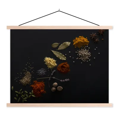 Produktbild von MuchoWow® Textilposter Kräuter - Schwarz - Gewürze - Küche - Kochen 40x30 cm mit holzfarbenen Rahmen - Bilder