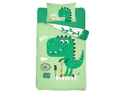 Zdjęcie produktu dla Śliczna pościel do łóżeczka DINO Zielona 100x135 cm, 40x60 cm
