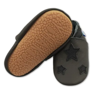 Produktbild von YIHAKIDS Baby Krabbelschuhe Leder 18-24 Monate Jungen Mädchen Sternmotiv Grau