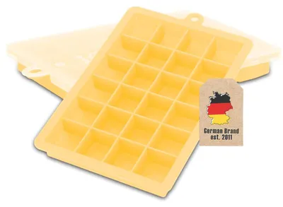 Produktbild von Intirilife 2x Eiswürfelformen in GELB – 2er Set à 24 Fächer Eiswürfel Silikonformen mit Deckel – Flexibler Eiswürfelbehälter Verschließbar für Eis, Babynahrung und mehr