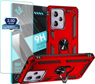 Produktbild von Armor Outdoor Handyhülle für Xiaomi Redmi Note 12 Pro 5G Handy Panzer Case Schutzhülle mit 9H Displayglas Displayschutz Farbe: Rot