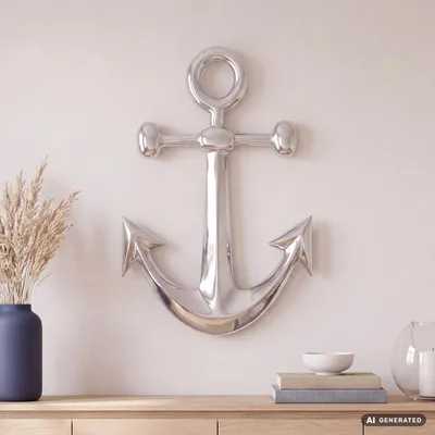 Produktbild von FineBuy Anker Wanddeko Aluminium 62x40 cm Maritime Wanddekoration in Silber Metall Deko Anker für Wohnzimmer Flur Badezimmer, KI-generiertes Bild