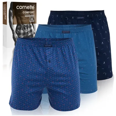 Productafbeelding van CORNETTE Losse Heren Boxershorts 3-pack, Katoenen Ondergoed, Blauwe Mix, Maat XL