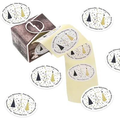 Produktbild von 200 Frohe Weihnachten Aufkleber auf Rolle - weiß schwarz gold