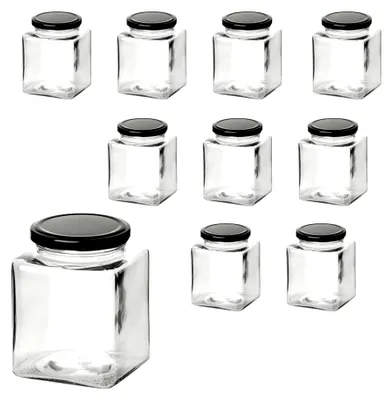 Produktbild von 10er Set Einmachgläser 380 ml eckig mit Schraub-Deckel schwarz - Große Vorratsgläser mit Drehverschluss - Eckige Aufbewahrungsgläser ()