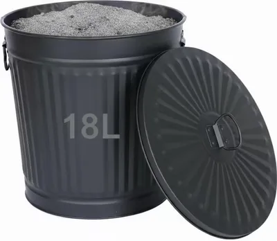 Produktbild von Jinfa Metall Mülleimer mit Deckel und Tragegriffen - für gelben Sack,Pfandbehälter,Kamin Ascheeimer,Futtertonne,Pelletbehälter | Schwarz | 18L