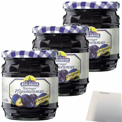 Produktbild von Mühlhäuser Pflaumenmus 3er Pack (3x225g Glas) + usy Block