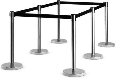 Produktbild von GOPLUS 3er Set Personenleitsystem, mit 2m Einsetzbarem Absperrband, Abgrenzungsständer Absperrständer aus Edelstahl, im Innen- und Außenbereich, für Hotel Ausstellung Flughafen