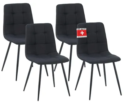 Produktbild von Albatros Esszimmerstühle 4er Set BORA Schwarz - Komfortabler Polsterstuhl für Modernes und Stilvolles Design am Esstisch - Küchenstuhl oder Stuhl Esszimmer mit hoher Belastbarkeit bis 110kg