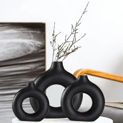 Immagine prodotto di Set di vasi in Vetroceramica neri, rotondi e opachi, per decorazioni con erba della pampa