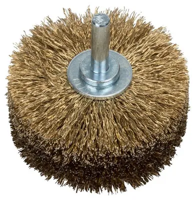 Produktbild von Holzstrukturbürste für Bohrmaschinen - Gewellter Draht, vermessingt, 80 mm