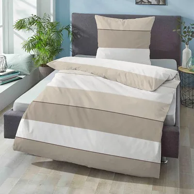 Produktbild von Biberna Mako-Satin Bettwäsche Streifen 615210-547 kitt 135x200 cm + 80x80 cm