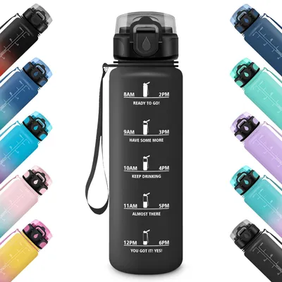 Wasserflasche 1 L mit Zeitmarkierungen & Filter, Motivationsflasche