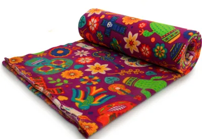 Image de Tissu polaire DTY imprimé (250 g), Dia de Muertos, amarante, 50 x 160 cm