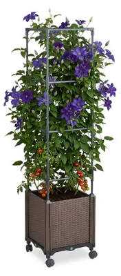 Produktbild von Relaxdays Pflanzkübel, Rankgitter, Rollen, HBT: 135x30x30 cm, Kunststoff, Stahl, Garten, Terrasse, Pflanzturm, anthrazit