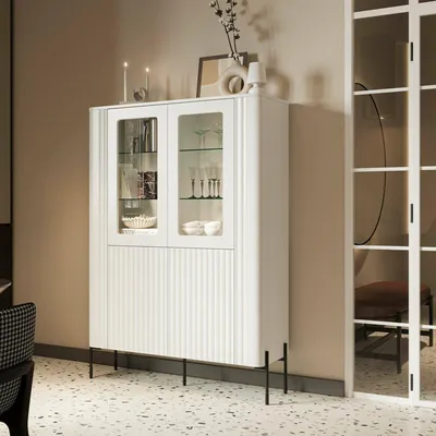 Immagine prodotto di Dmora Vetrina Loures 39.6x110x160h cm Bianco, 8 Ripiani 2 Ante