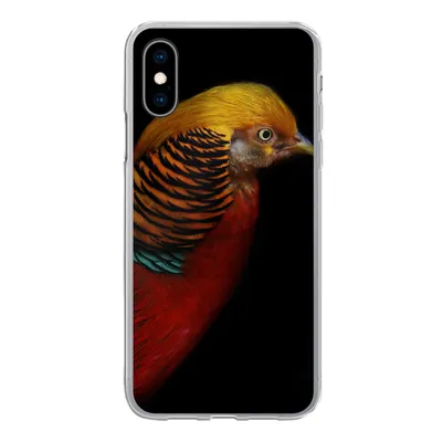 Produktbild von MuchoWow® Handyhülle Schutzhülle Hülle für iPhone X Vogel - Federn - Schwarz - Porträt Silikon Softcase Handy Hülle