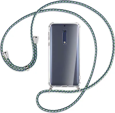 Produktbild von Handykette Backcover-Schutzhülle mit Band (Metall silberfarben) für Nokia 5 - grün/blau/weiß