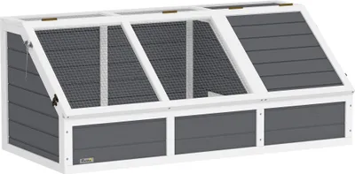 Image de PawHut Enclos tortue maison tortue terrestre exterieur en bois sans fond avec couvercle ouvrable, loquets et 2 espaces distincts, cage pour tortue de terre, lapins et petits animaux, 120x55x50cm, gris