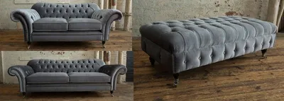 Obrázok produktu pre 3+2 + podnožka Chesterfield textilná látková sedacia súprava čalúnenie pohovky pohovky dizajn