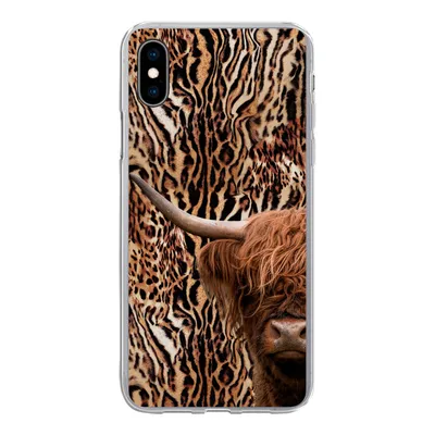 Produktbild von MuchoWow® Handyhülle Schutzhülle Hülle für iPhone Xs Schottischer Highlander - Kuh - Pantherdruck Silikon Softcase Handy Hülle - Handytasche