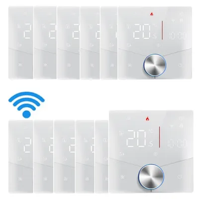 Obrázok produktu pre 12x inteligentný WiFi termostat Tuya, digitálny LED izbový termostat s hlasovým ovládaním, nástenný termostat pre kotlové kúrenie 3A a podlahové kúrenie, s nastaviteľnou farbou svetla, programovateľný, kompatibilný s Tmall Genie, Amazon a Google Home, biely