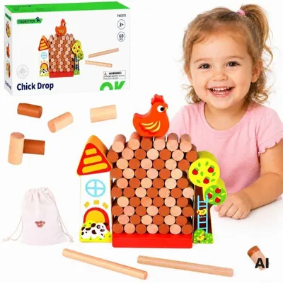 Immagine prodotto di Tooky Toy Arcade Gioco Fattoria di legno della gallina che cade