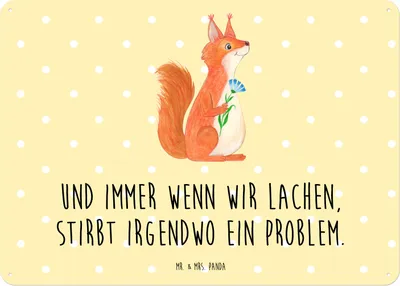 Produktbild von Mr. & Mrs. Panda Blechschild Eichhörnchen Blume DIN A5 - Gelb Pastell - Geschenk, Türschild, Spaß, Motivation Sprüche, Lustige, Schild, Lachen, Spruch Positiv, wandtafel