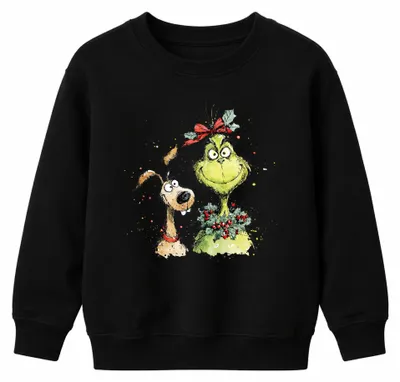Immagine prodotto di Grinch fiocco di Natale con cane divertente Natale unisex bambini felpa maglione, nero, 116