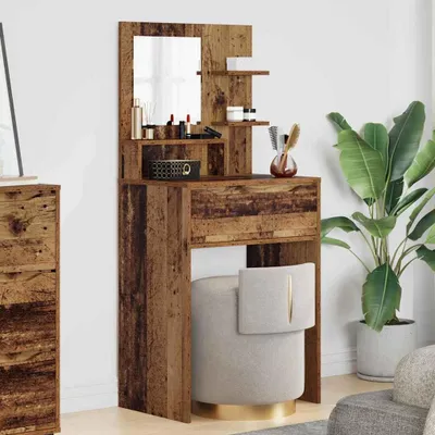 Produktbild von "Schlussverkauf" moderne Schminktisch für Schlafzimmer - Schlafzimmer-Frisiertische - mit Regal Altholz 80x39,6x135 cm  C17218