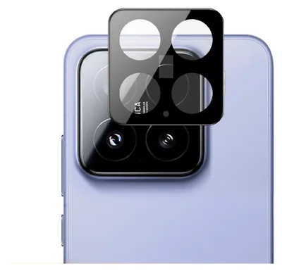 A close-up of a smartphone's camera module with a protective glass cover placed on top.
