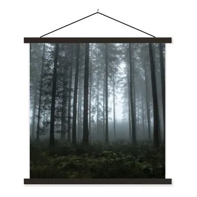 Produktbild von MuchoWow® Textilposter Wald - Licht - Nebel 90x90 cm mit schwarzem Rahmen - Magnetisches