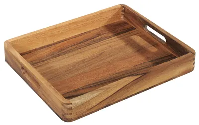 Serviertablett aus Akazienholz mit Griffen, 44x36x6 cm