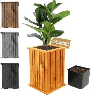 Obrázek produktu pro BOGATECO dřevěný truhlík na květiny | květináč | květináč 40 x 25 x 25 cm | květináč na bylinky pro domácí zahradu balkon terasu | květináč s plastovou vložkou | impregnovaný | světle hnědý