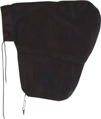 A black fabric cover with drawstrings, likely for protecting an object.