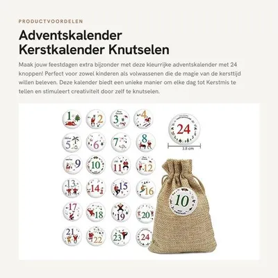 Produktbild von Adventskalender 2025 - 24 Knöpfe - Weihnachtskalender - Mit Nummern - Bastelset - Kunststoff/Metall - Durchmesser 38 mm