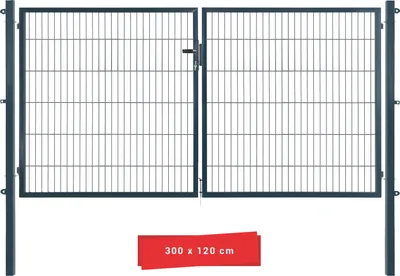 Produktbild von Arvotec Gartentor BxH 300x120 cm mit Schließzylinder und Zaunanschluss Anthrazit Gitterzauntor Stabmattentor Doppeltor Doppelstabmattentor Gartentür