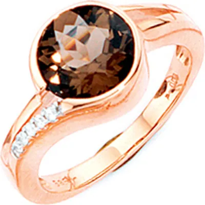 Produktbild von Ring Damenring mit Rauchquarz & Brillanten 585 Gold Rotgold  Fingerschmuck Damen Innenumfang 58mm  Ø18.5mm