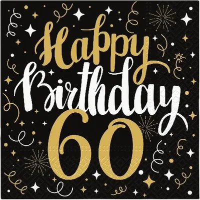 Produktbild von 20 Servietten Gold Birthday 60 - Happy Birthday 60 schwarz-gold 33x33cm
