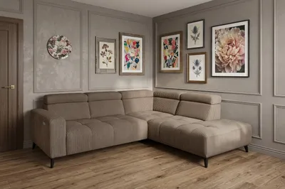 Produktbild von Modernes Ecksofa Velvet Cord braun mit elektrischer Relaxfunktion | Verstellbare Kopfstützen | Edles Design